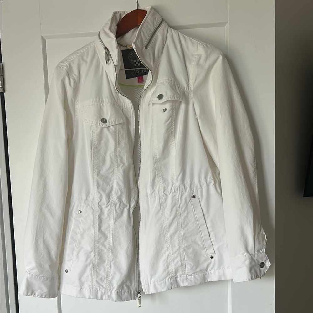 Vince Camuto White Utility Jacket Stand-Up Collar